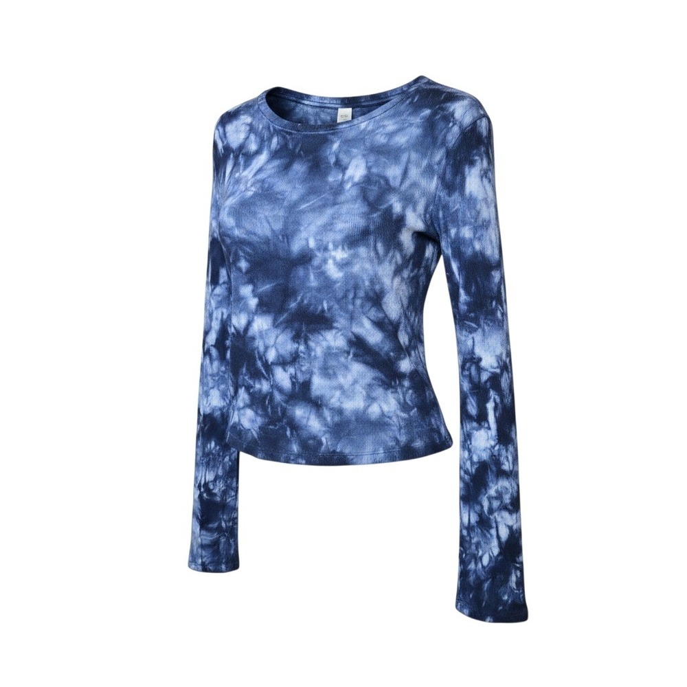 Wild Fable Blue Tie Dye Ribbed Long Sleeve Top XL Kids Crew Neck Rayon Blend